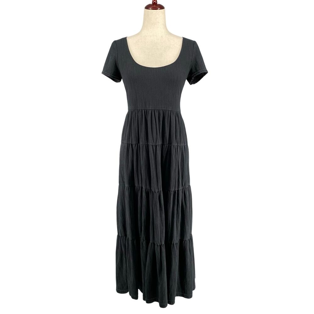 Anthropologie Mauve Gillian Tiered Maxi Dress XS Black Boho Whimsigoth Witchy
